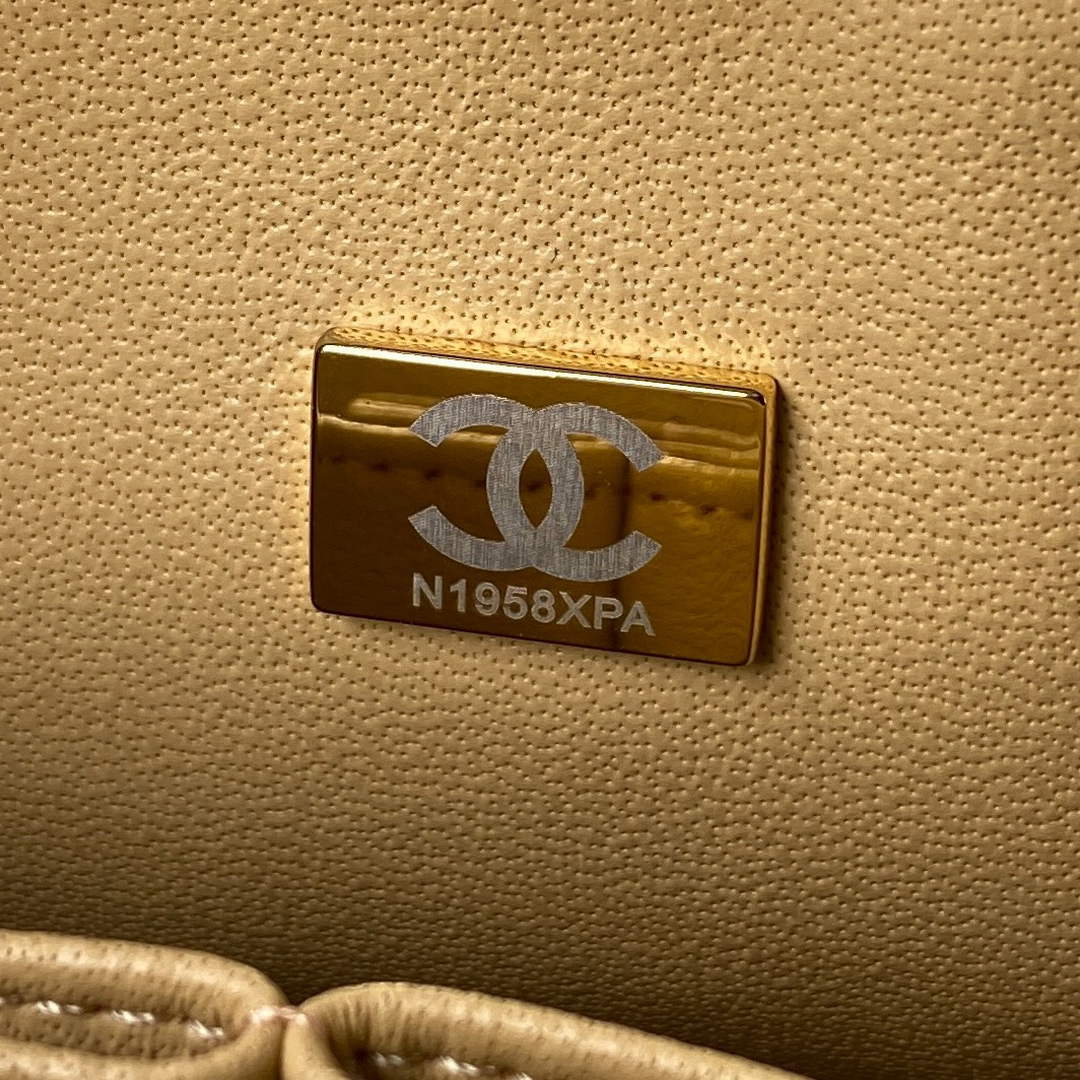 Chanel A01112 Classic Handbag Lambskin Dark Beige Gold