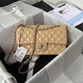 Chanel A01112 Classic Handbag Lambskin Dark Beige Silver