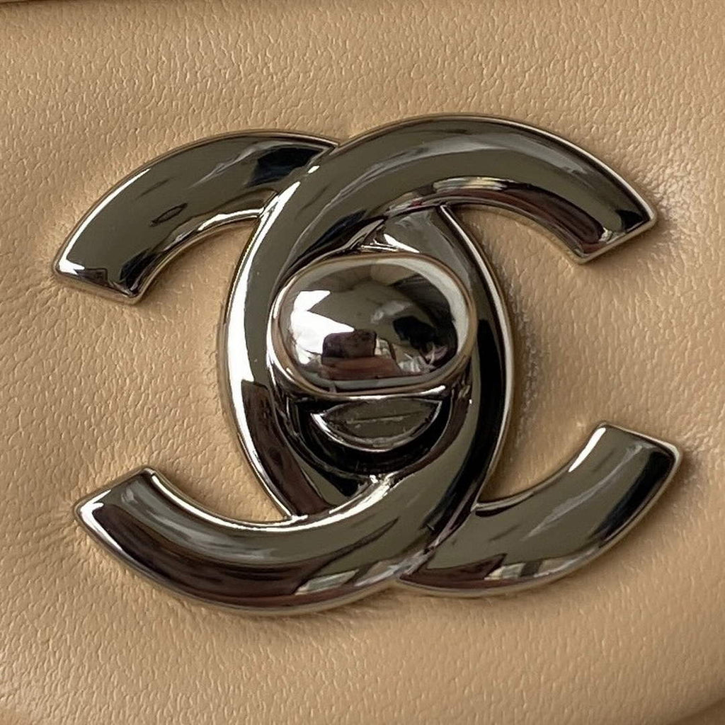 Chanel A01112 Classic Handbag Lambskin Dark Beige Silver