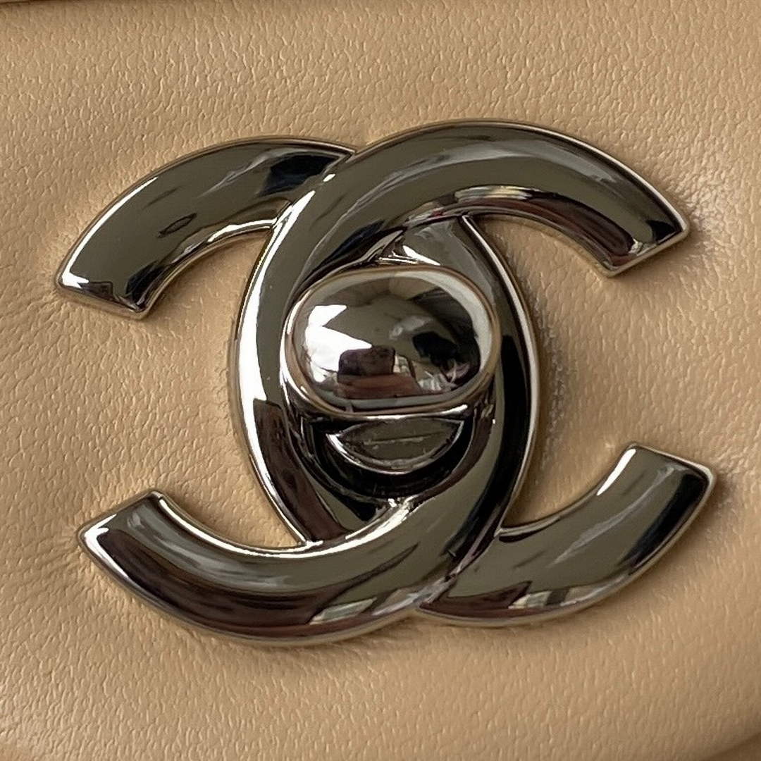 Chanel A01112 Classic Handbag Lambskin Dark Beige Silver