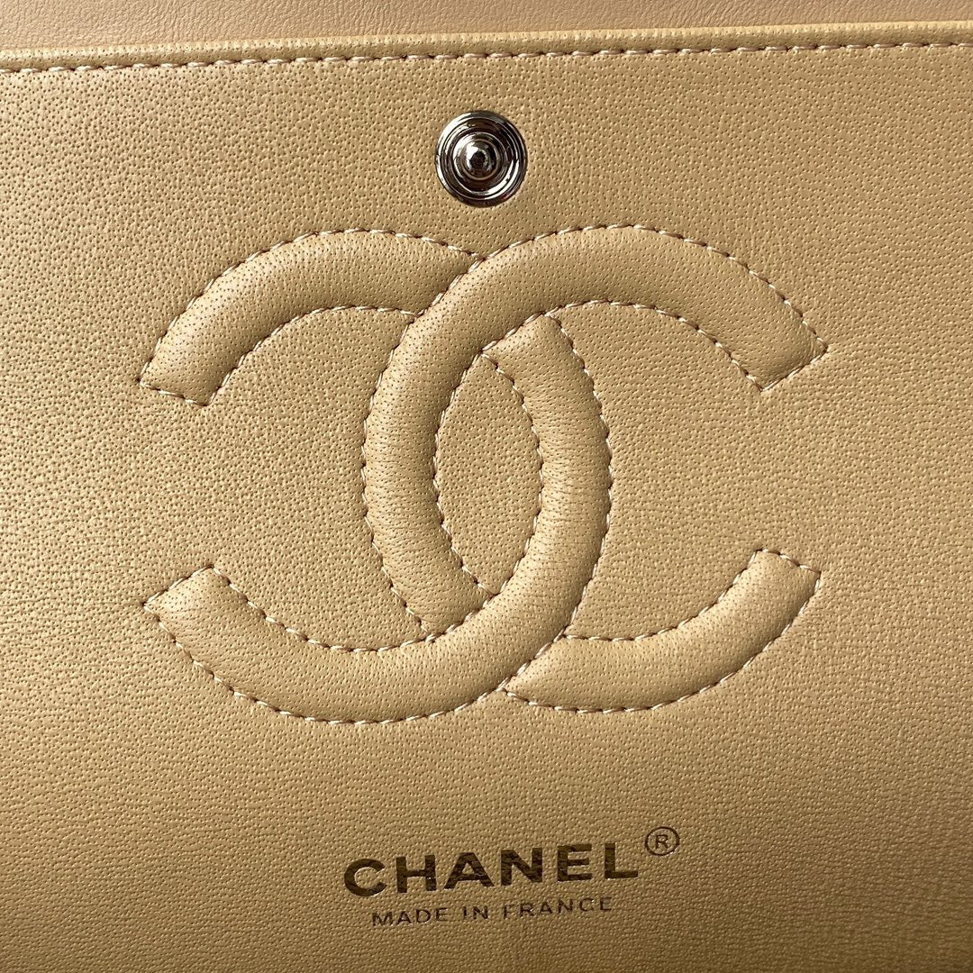 Chanel A01112 Classic Handbag Lambskin Dark Beige Silver