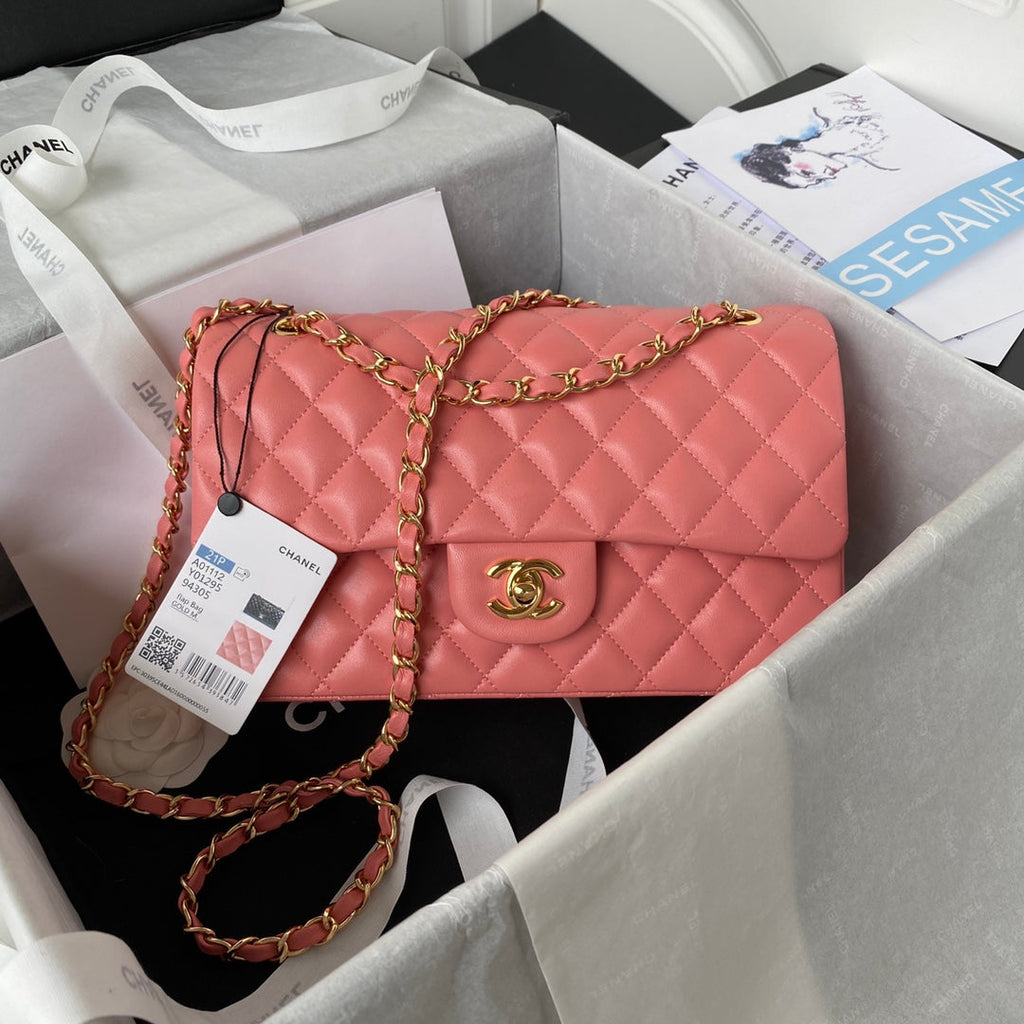 Chanel A01112 Classic Handbag Lambskin Pink Gold
