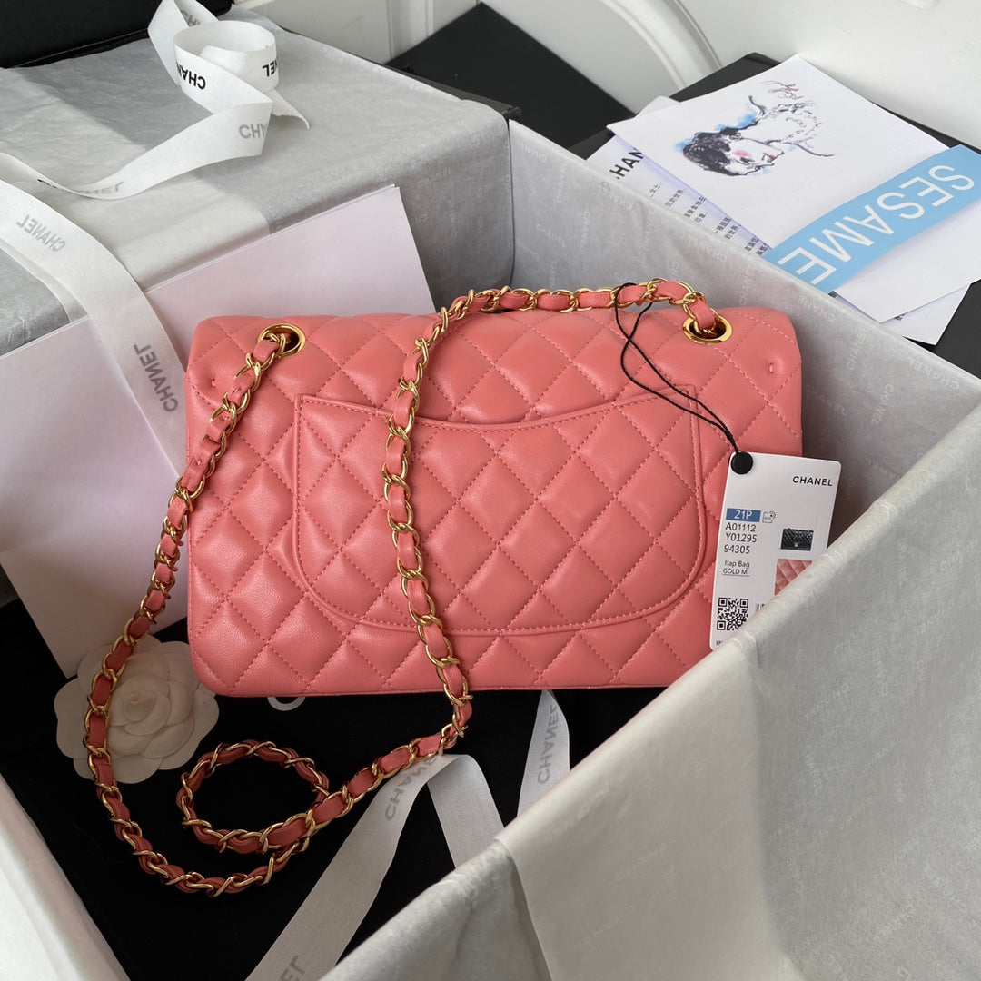 Chanel A01112 Classic Handbag Lambskin Pink Gold