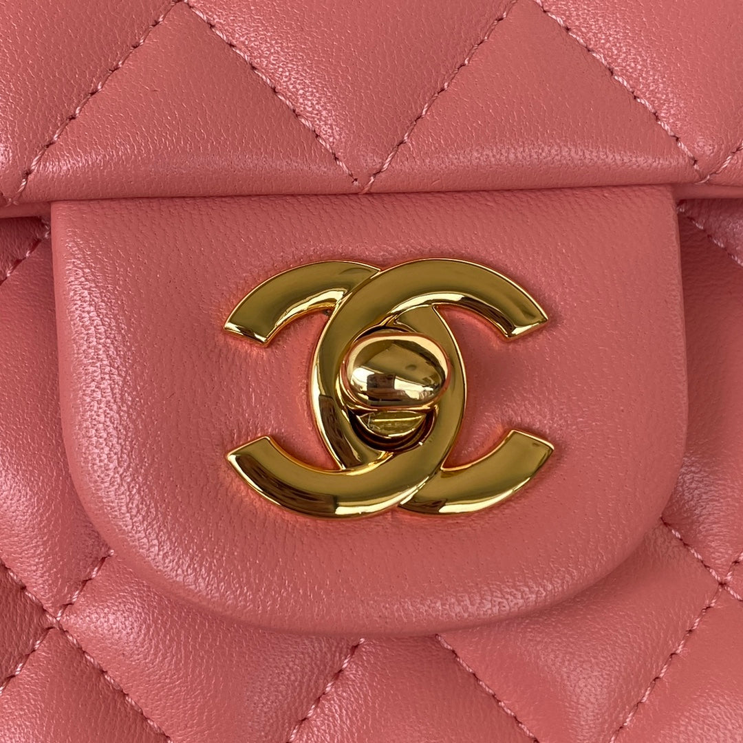 Chanel A01112 Classic Handbag Lambskin Pink Gold