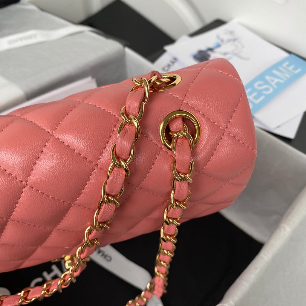 Chanel A01112 Classic Handbag Lambskin Pink Gold