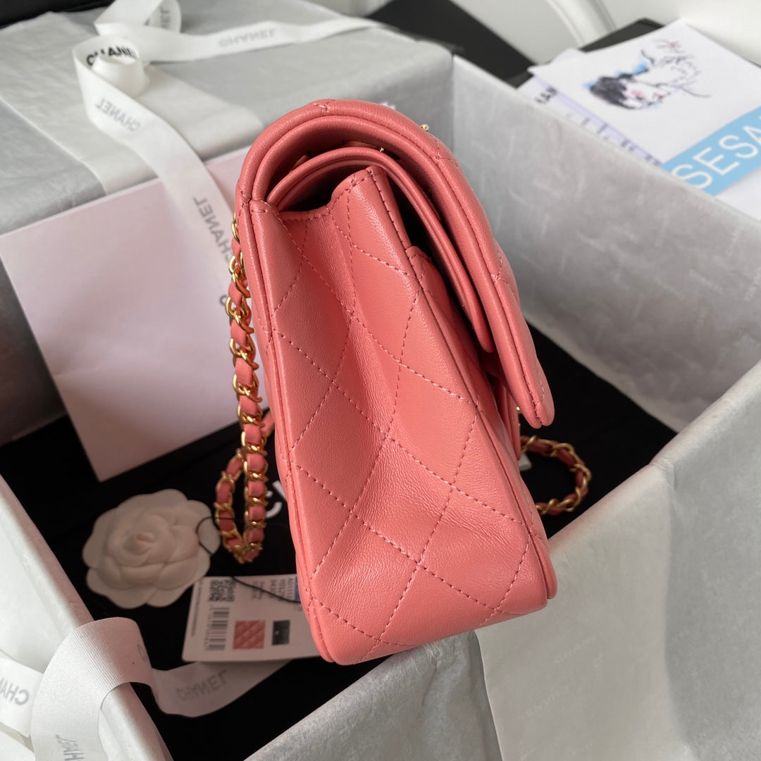 Chanel A01112 Classic Handbag Lambskin Pink Gold