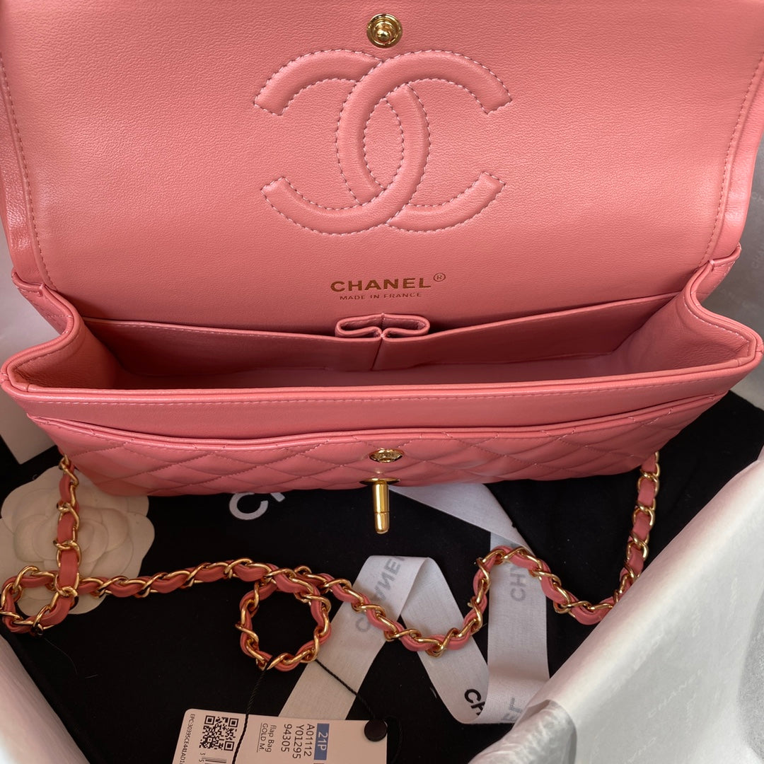 Chanel A01112 Classic Handbag Lambskin Pink Gold