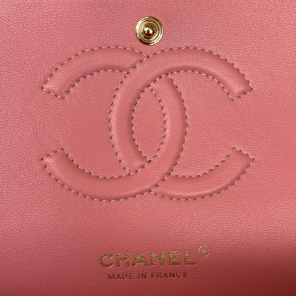 Chanel A01112 Classic Handbag Lambskin Pink Gold