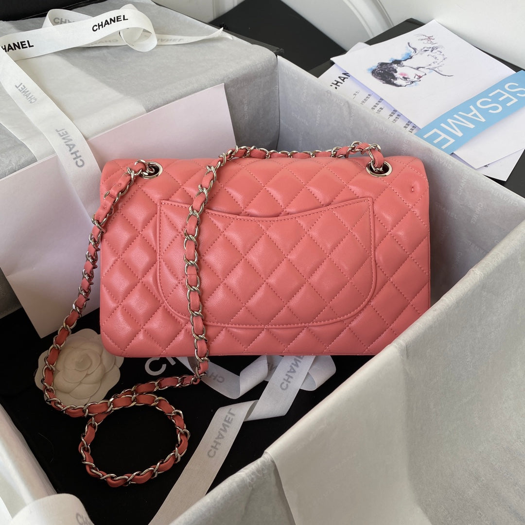 Chanel A01112 Classic Handbag Lambskin Pink Silver