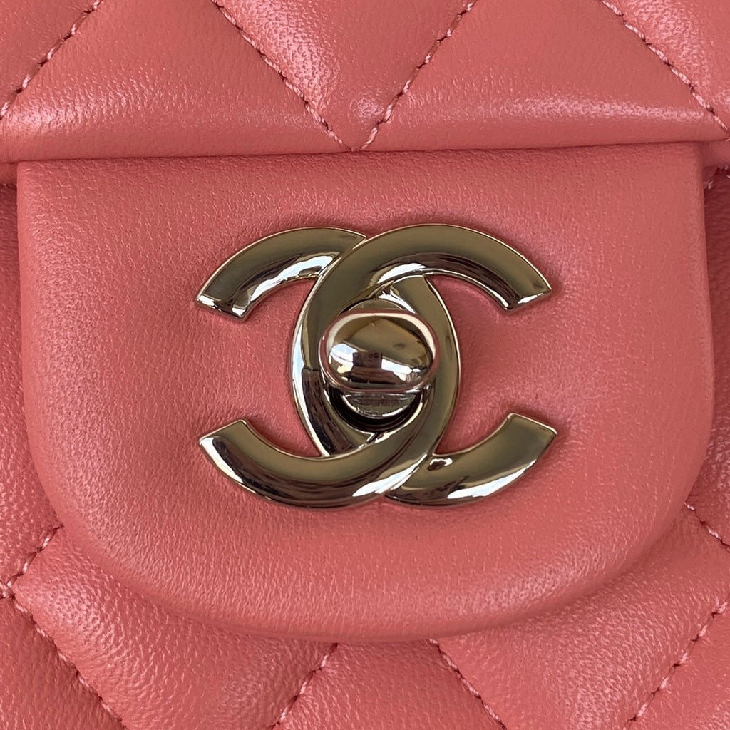 Chanel A01112 Classic Handbag Lambskin Pink Silver