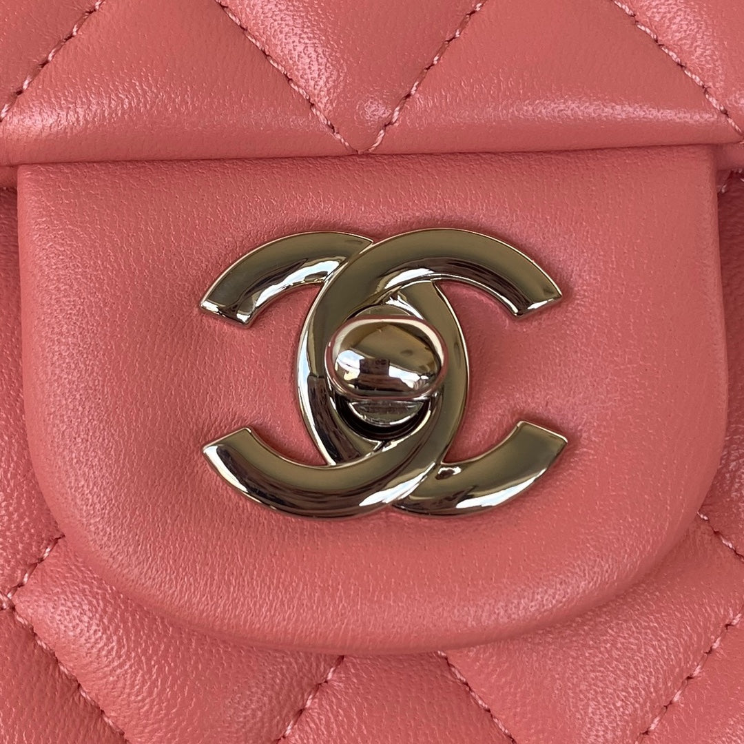 Chanel A01112 Classic Handbag Lambskin Pink Silver