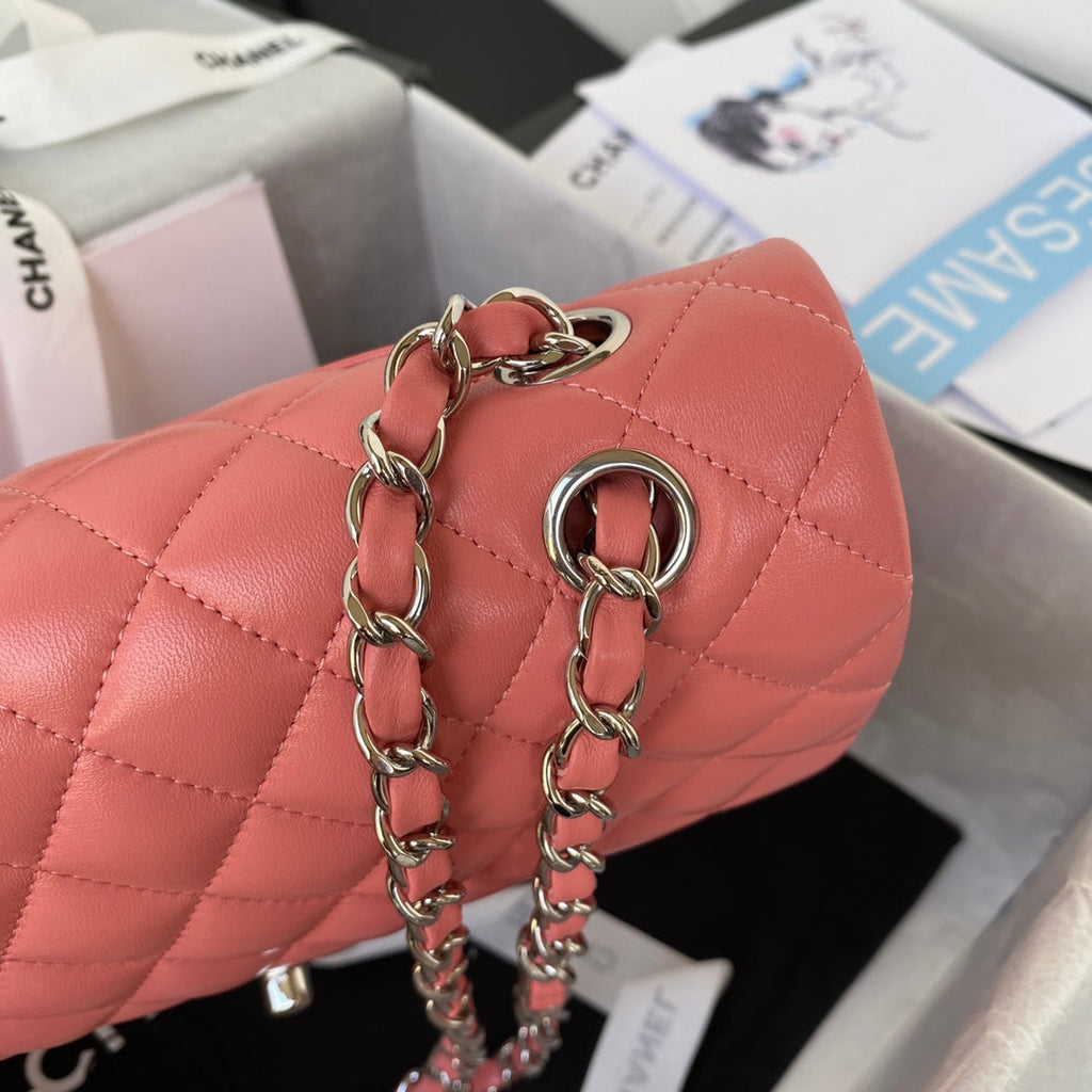Chanel A01112 Classic Handbag Lambskin Pink Silver