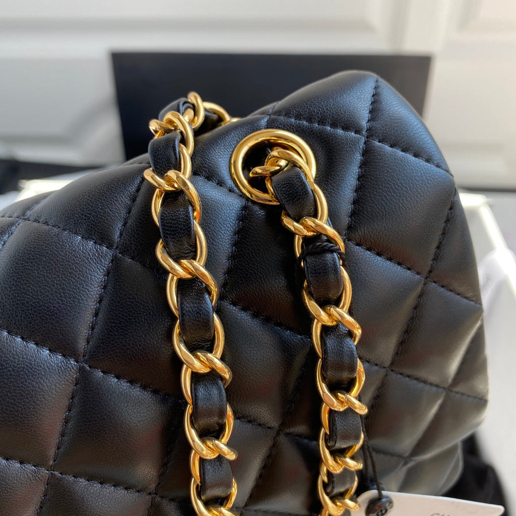 Chanel A01112 Classic Handbag Lambskin Black Gold