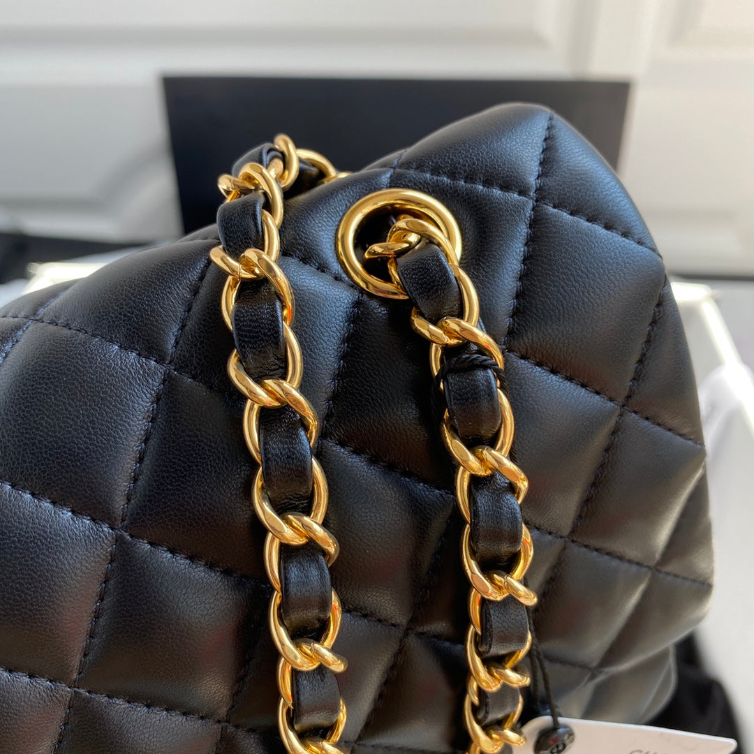 Chanel A01112 Classic Handbag Lambskin Black Gold