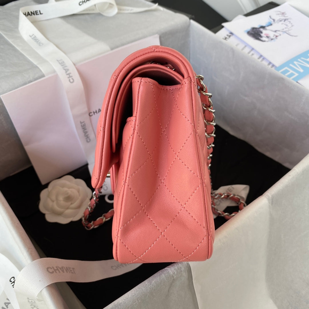 Chanel A01112 Classic Handbag Lambskin Pink Silver