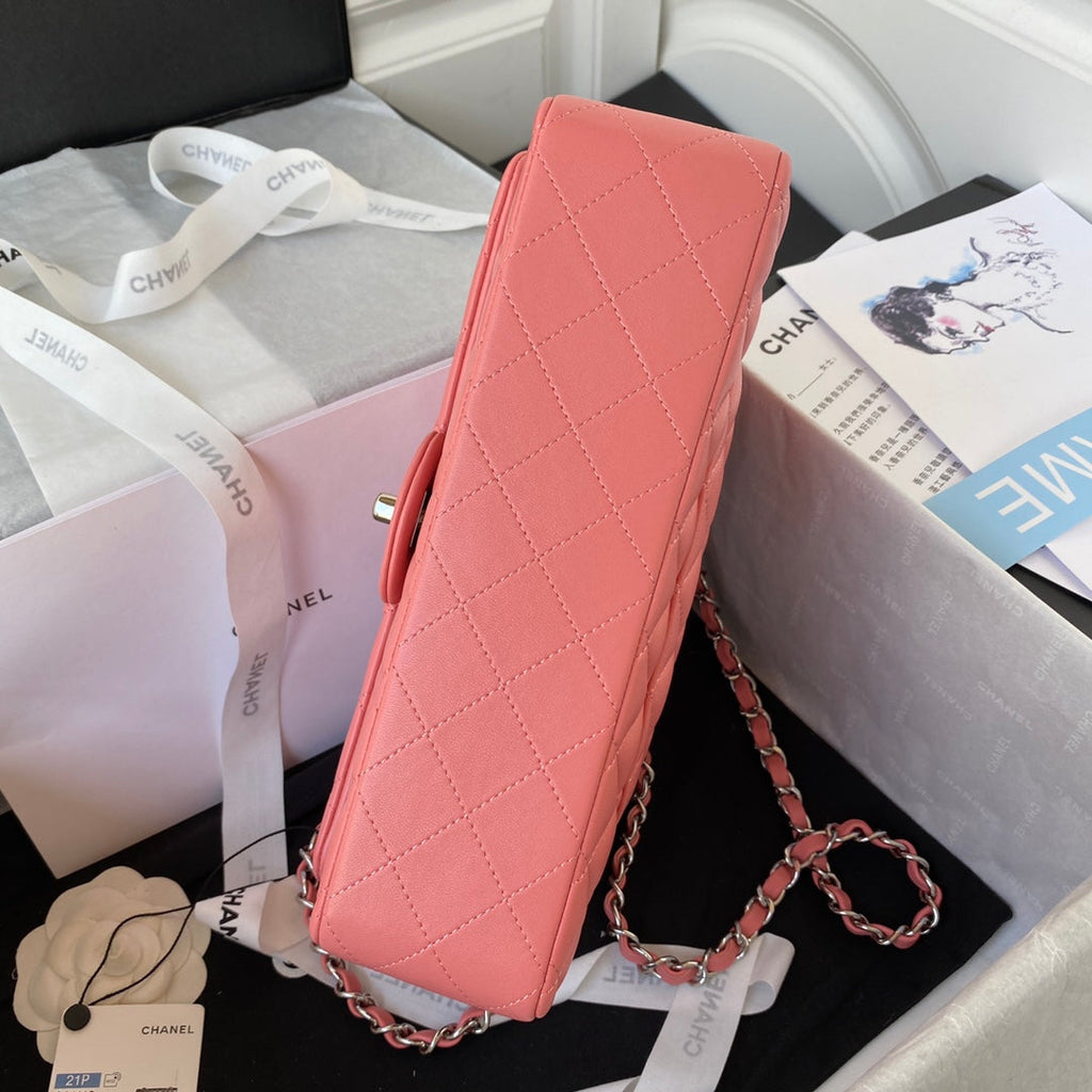 Chanel A01112 Classic Handbag Lambskin Pink Silver