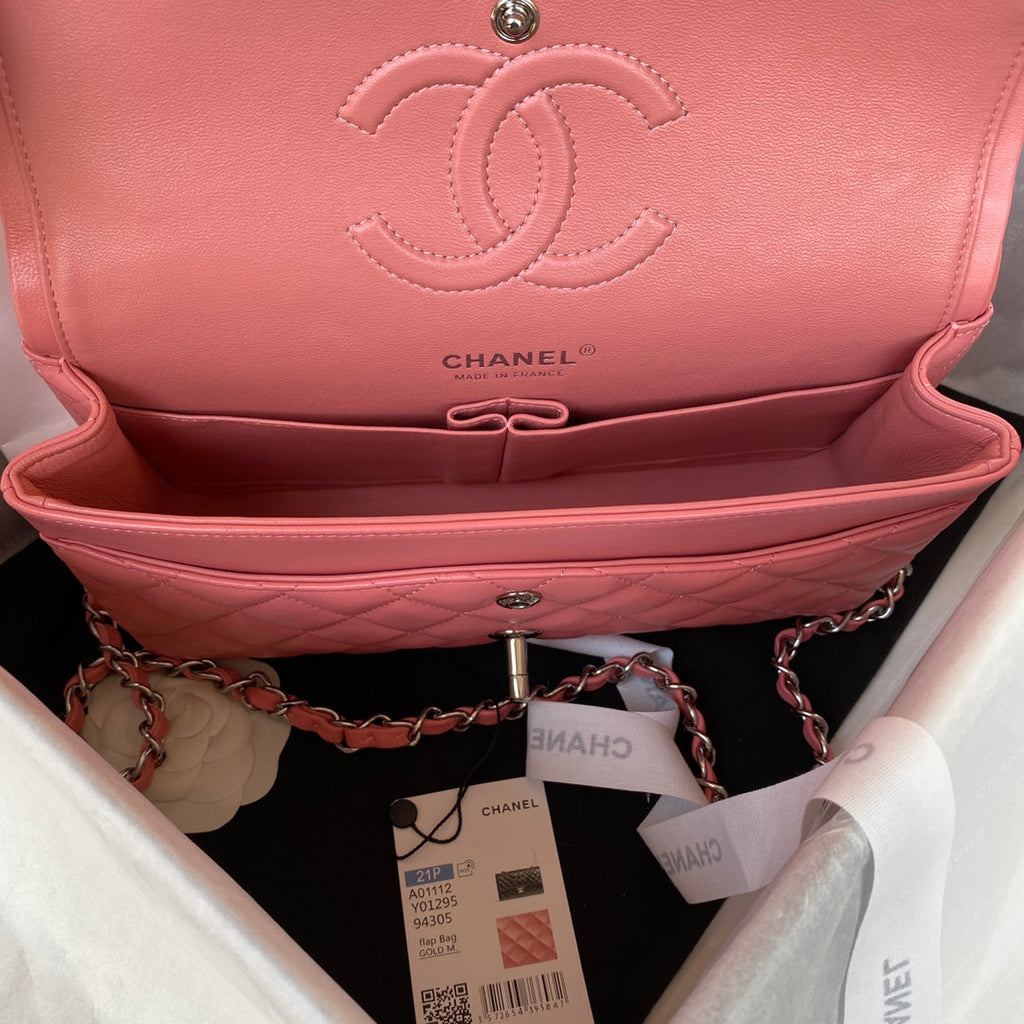 Chanel A01112 Classic Handbag Lambskin Pink Silver