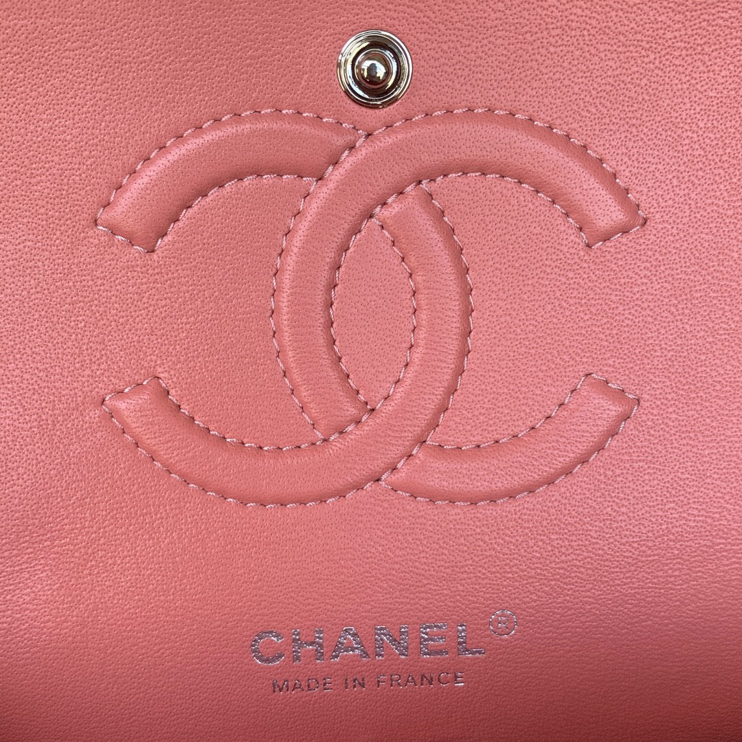 Chanel A01112 Classic Handbag Lambskin Pink Silver