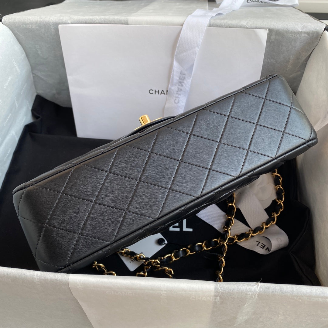 Chanel A01112 Classic Handbag Lambskin Black Gold