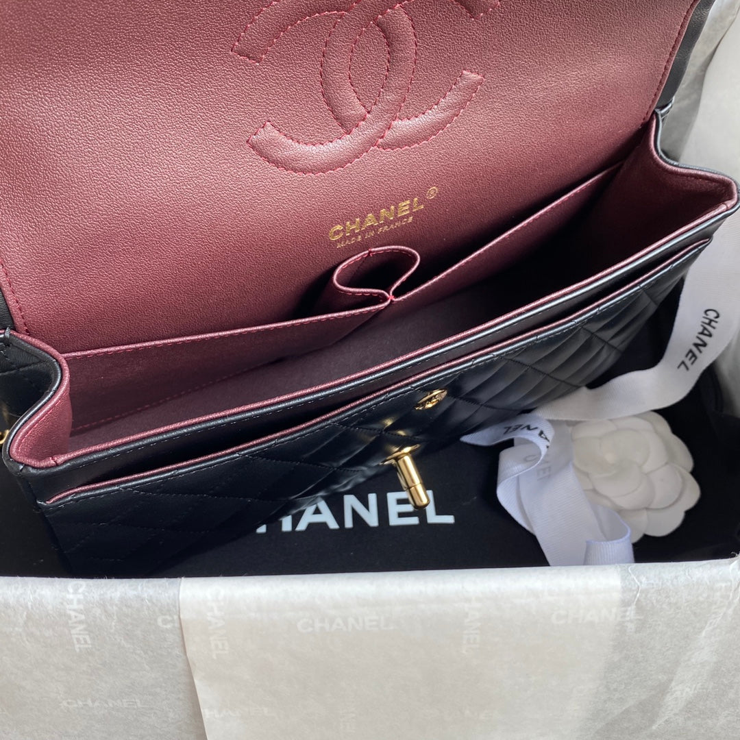 Chanel A01112 Classic Handbag Lambskin Black Gold