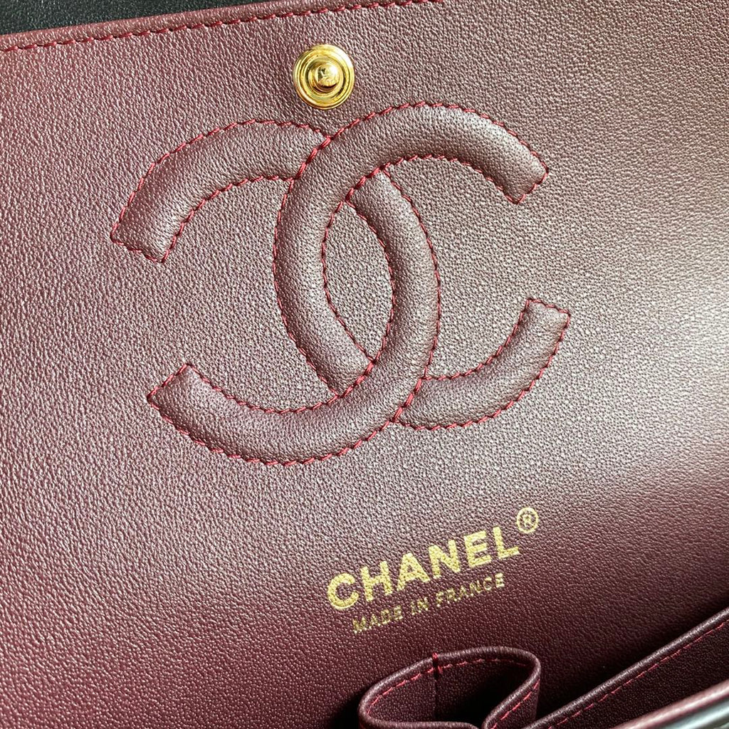 Chanel A01112 Classic Handbag Lambskin Black Gold