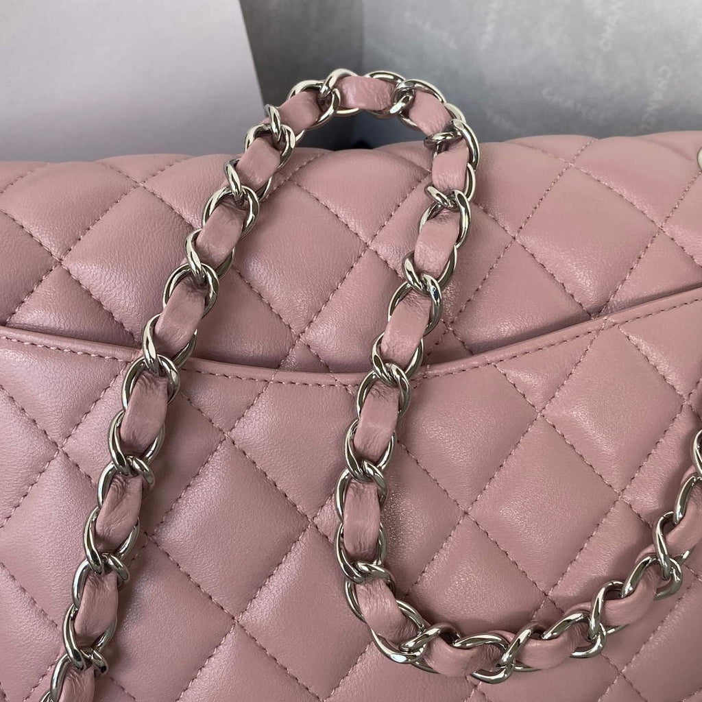 Chanel A01112 Classic Handbag Lambskin Light Pink Silver