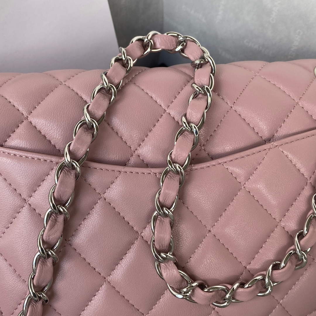 Chanel A01112 Classic Handbag Lambskin Light Pink Silver