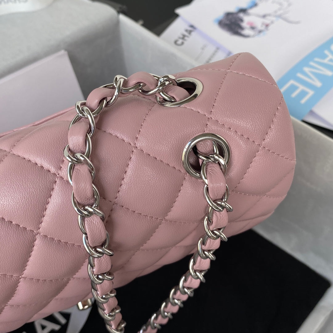 Chanel A01112 Classic Handbag Lambskin Light Pink Silver