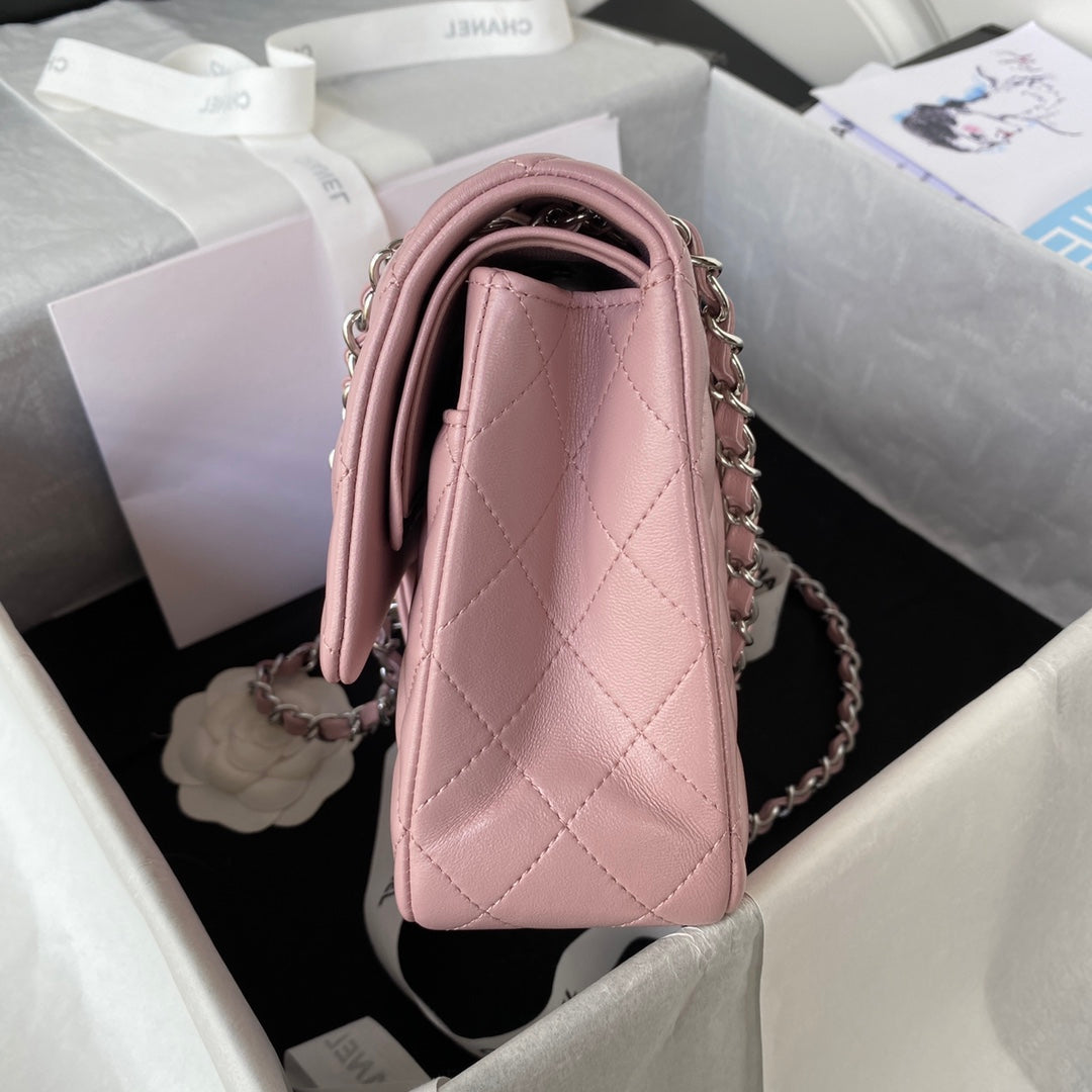 Chanel A01112 Classic Handbag Lambskin Light Pink Silver