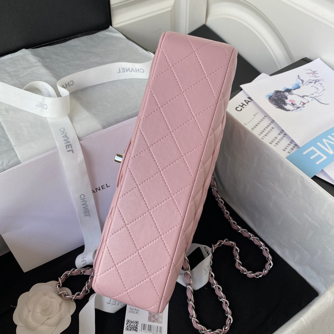 Chanel A01112 Classic Handbag Lambskin Light Pink Silver