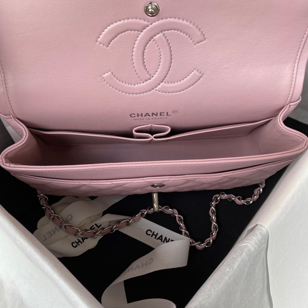 Chanel A01112 Classic Handbag Lambskin Light Pink Silver