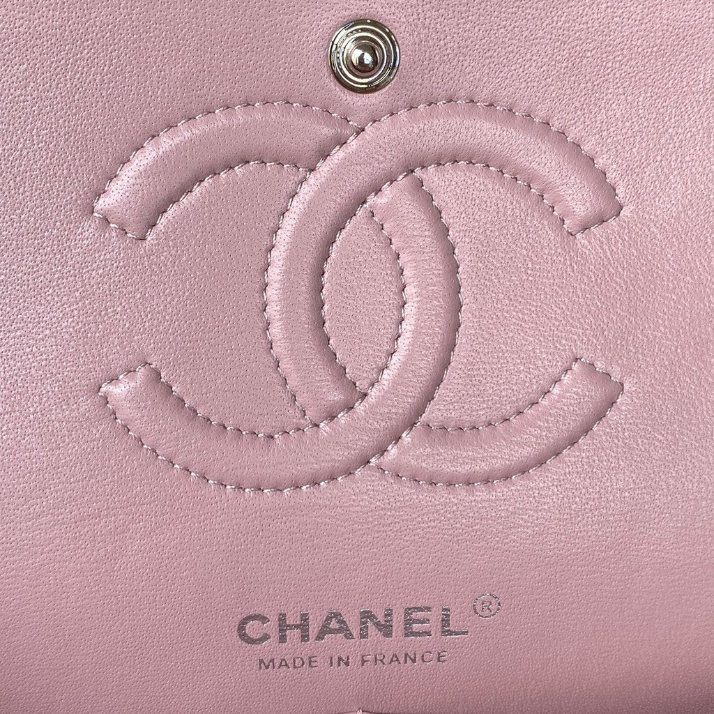 Chanel A01112 Classic Handbag Lambskin Light Pink Silver