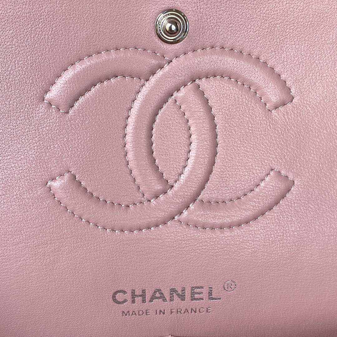 Chanel A01112 Classic Handbag Lambskin Light Pink Silver