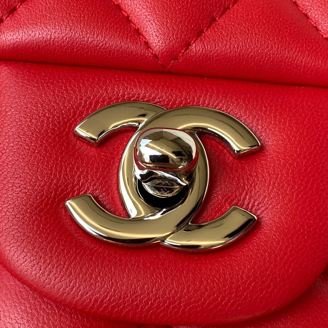 Chanel A01112 Classic Handbag Lambskin Red Silver