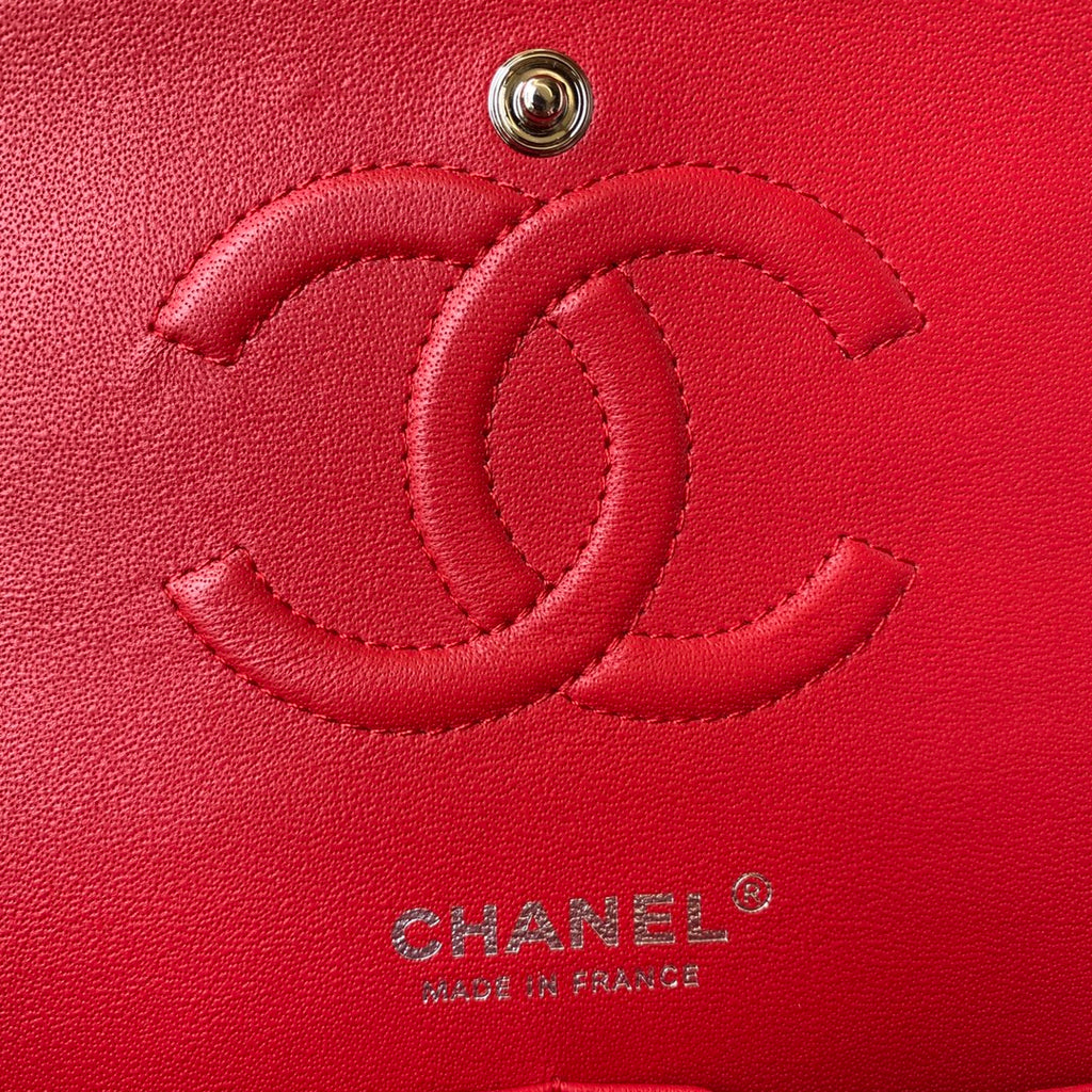 Chanel A01112 Classic Handbag Lambskin Red Silver