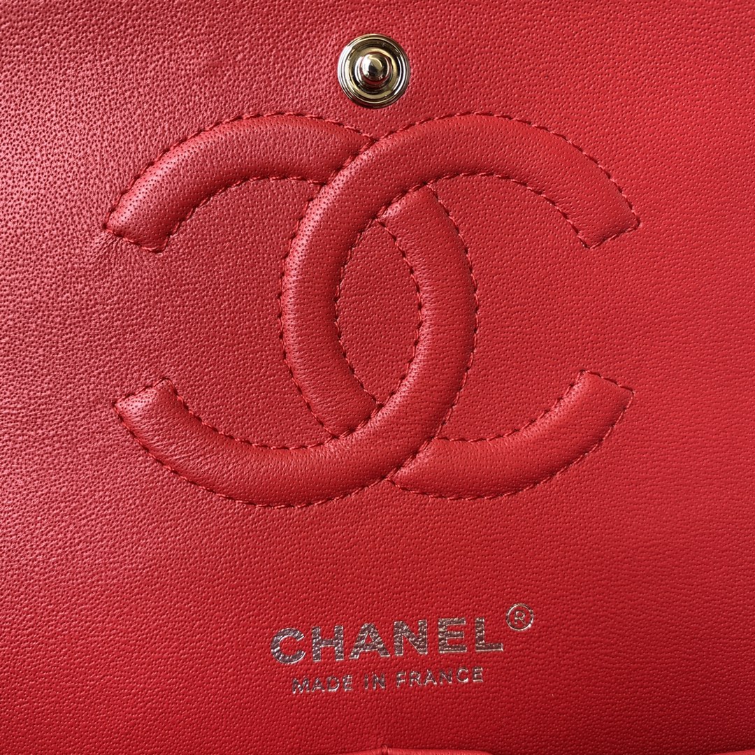 Chanel A01112 Classic Handbag Lambskin Red Silver