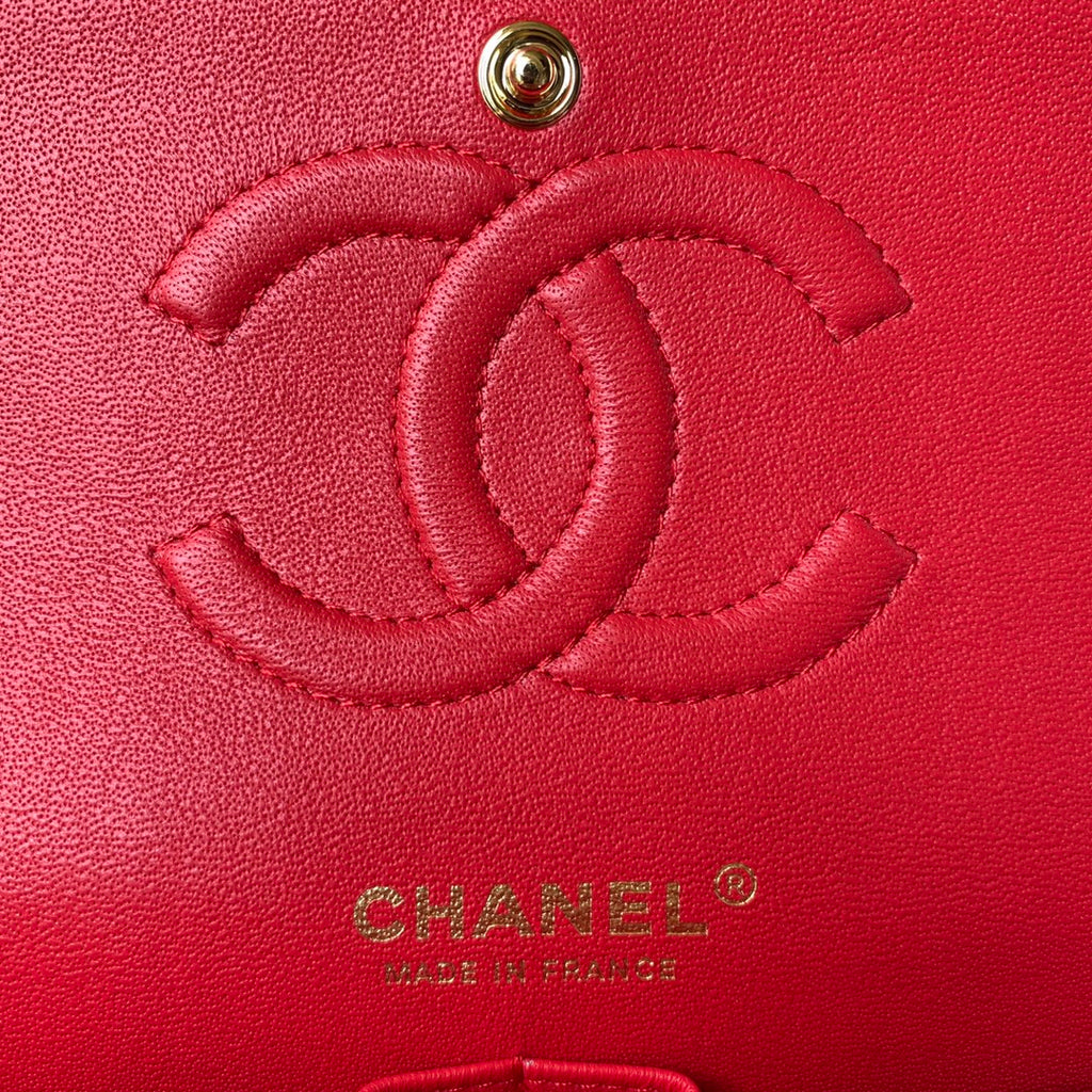 Chanel A01112 Classic Handbag Lambskin Red Gold