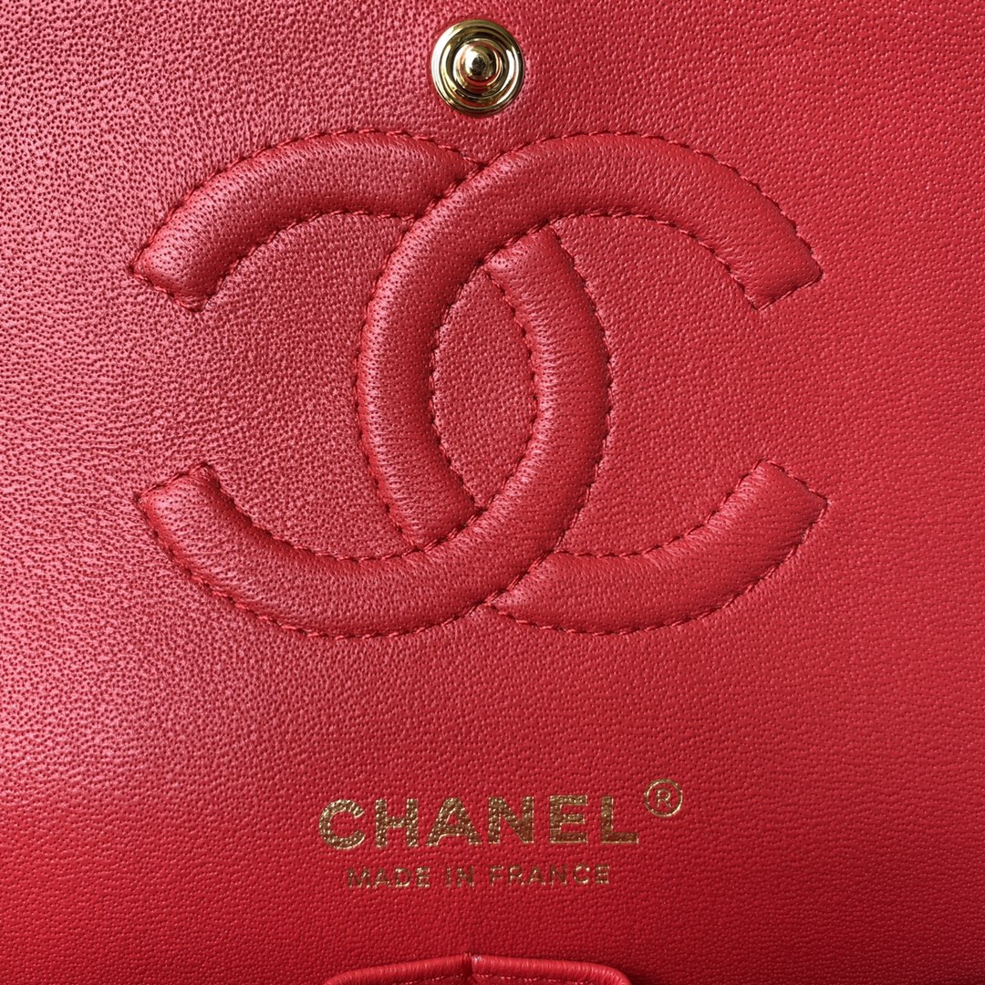 Chanel A01112 Classic Handbag Lambskin Red Gold