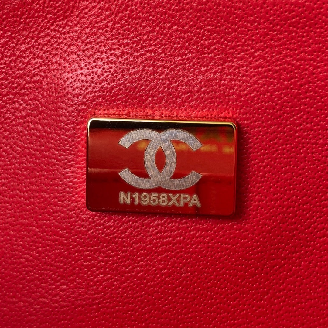 Chanel A01112 Classic Handbag Lambskin Red Gold