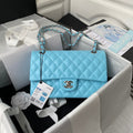 Chanel A01112 Classic Handbag Lambskin Light Blue Silver