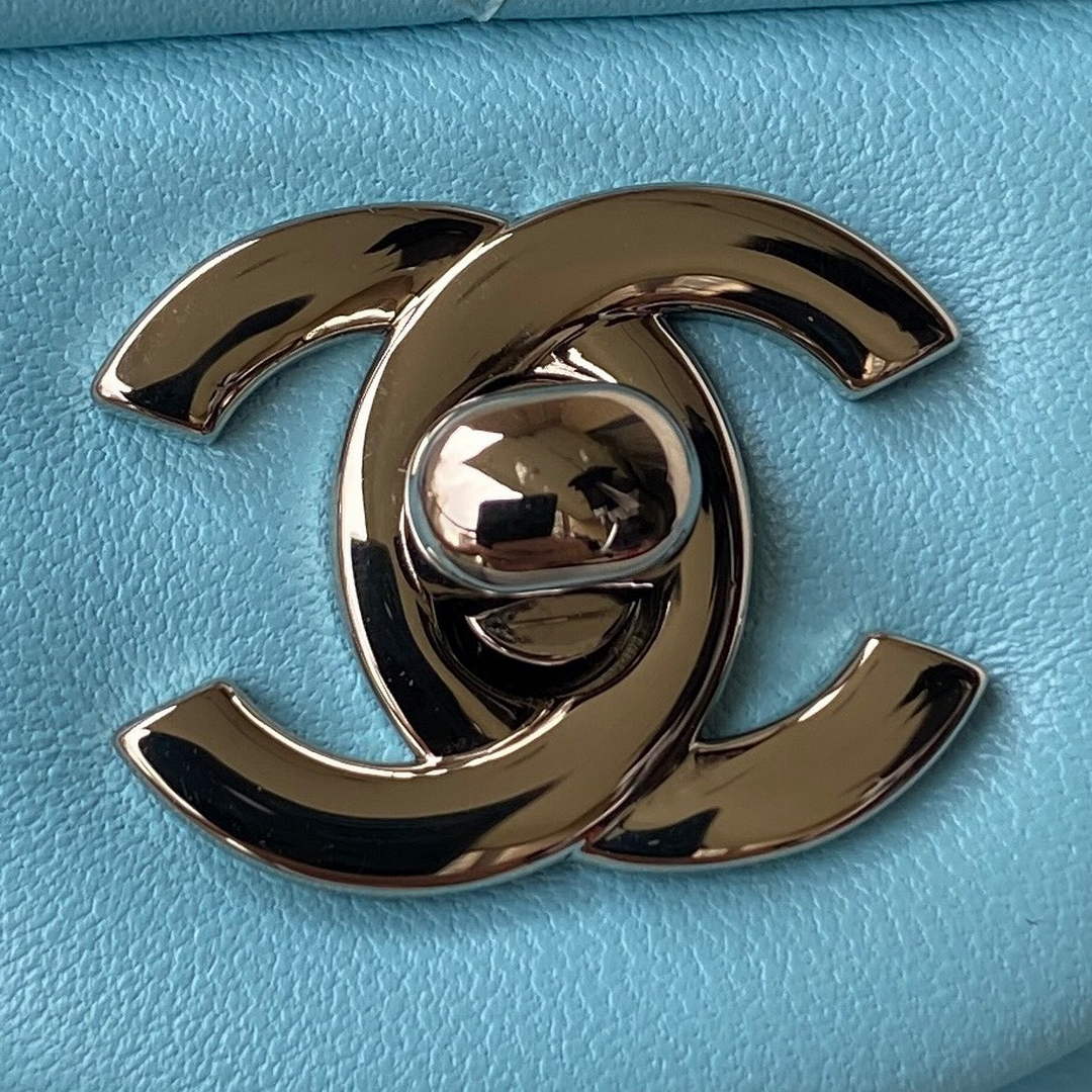 Chanel A01112 Classic Handbag Lambskin Light Blue Silver