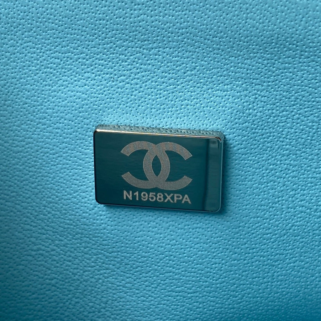 Chanel A01112 Classic Handbag Lambskin Light Blue Silver