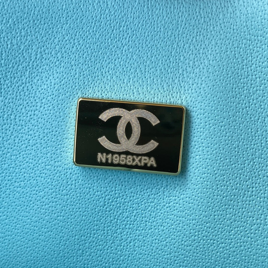 Chanel A01112 Classic Handbag Lambskin Light Blue Gold