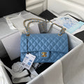 Chanel A01112 Classic Handbag Lambskin Blue Gold