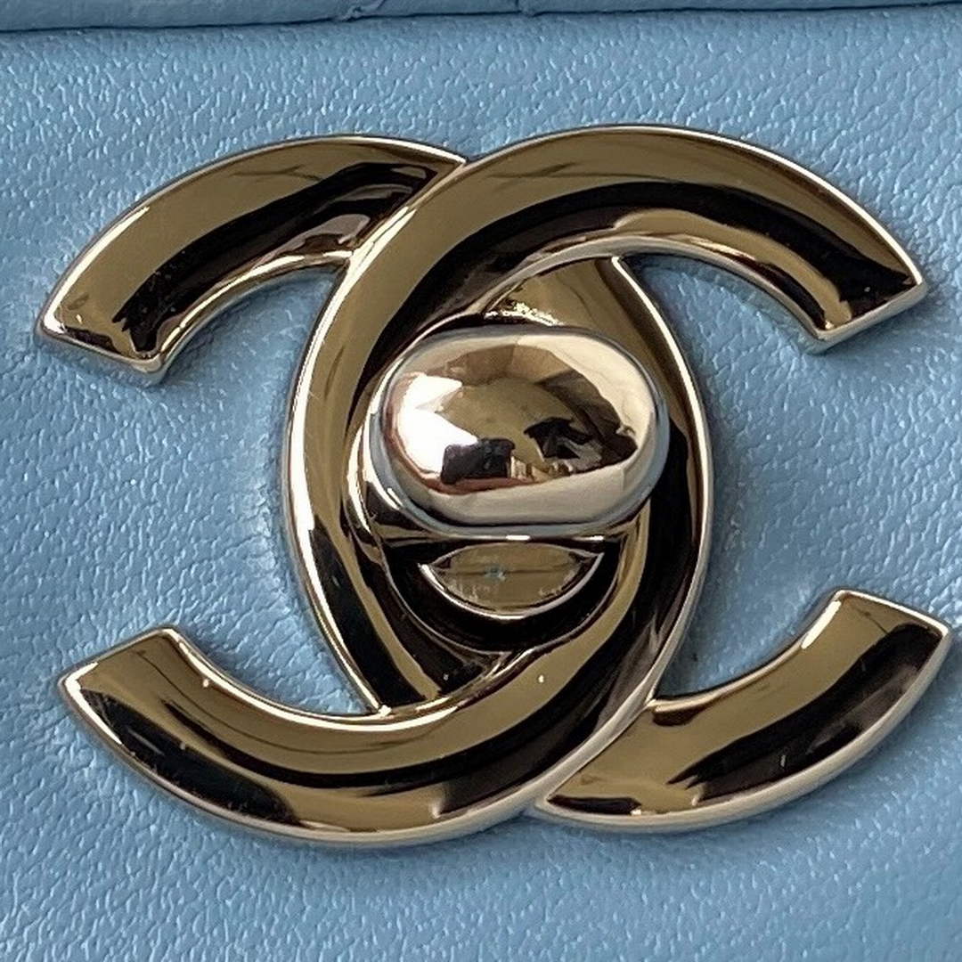 Chanel A01112 Classic Handbag Lambskin Blue Silver