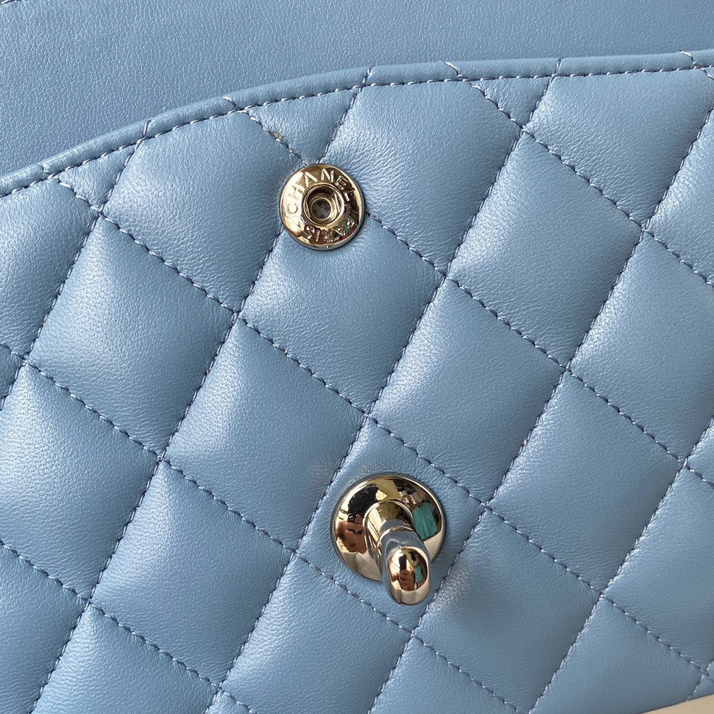 Chanel A01112 Classic Handbag Lambskin Blue Silver