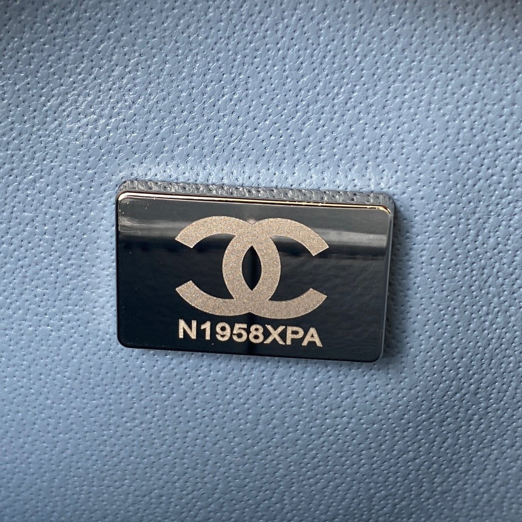 Chanel A01112 Classic Handbag Lambskin Blue Silver