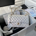Chanel A01112 Classic Handbag Leather White Gold
