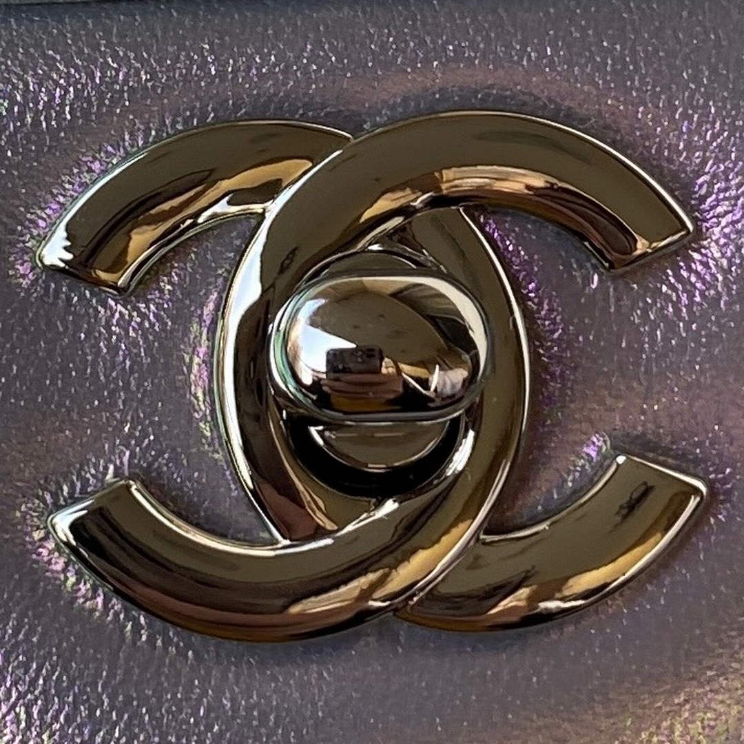 Chanel A01112 Classic Handbag Leather Gray Silver