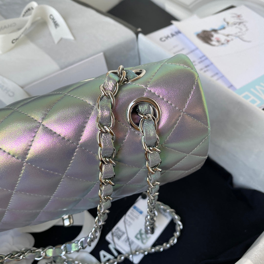 Chanel A01112 Classic Handbag Leather Gray Silver